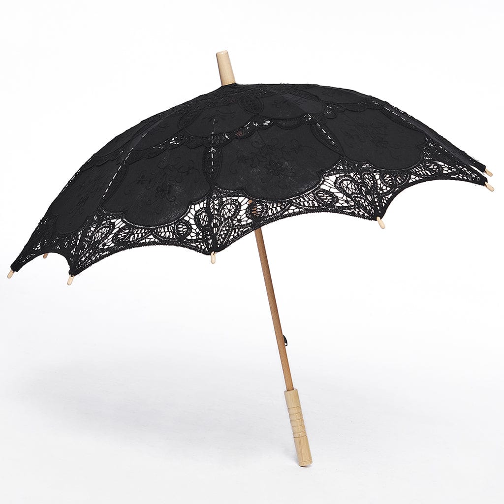 Black Garden Floral-Lace Parasol