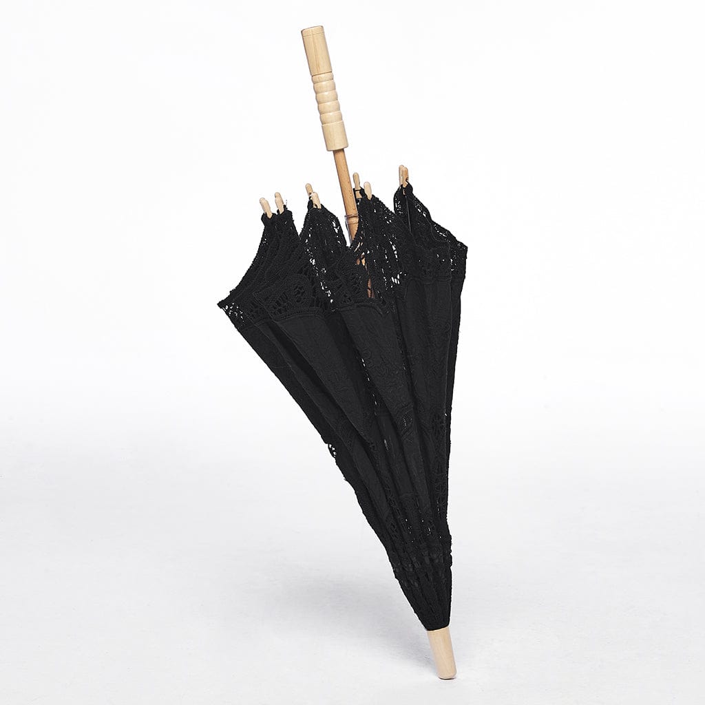 Black Garden Floral-Lace Parasol