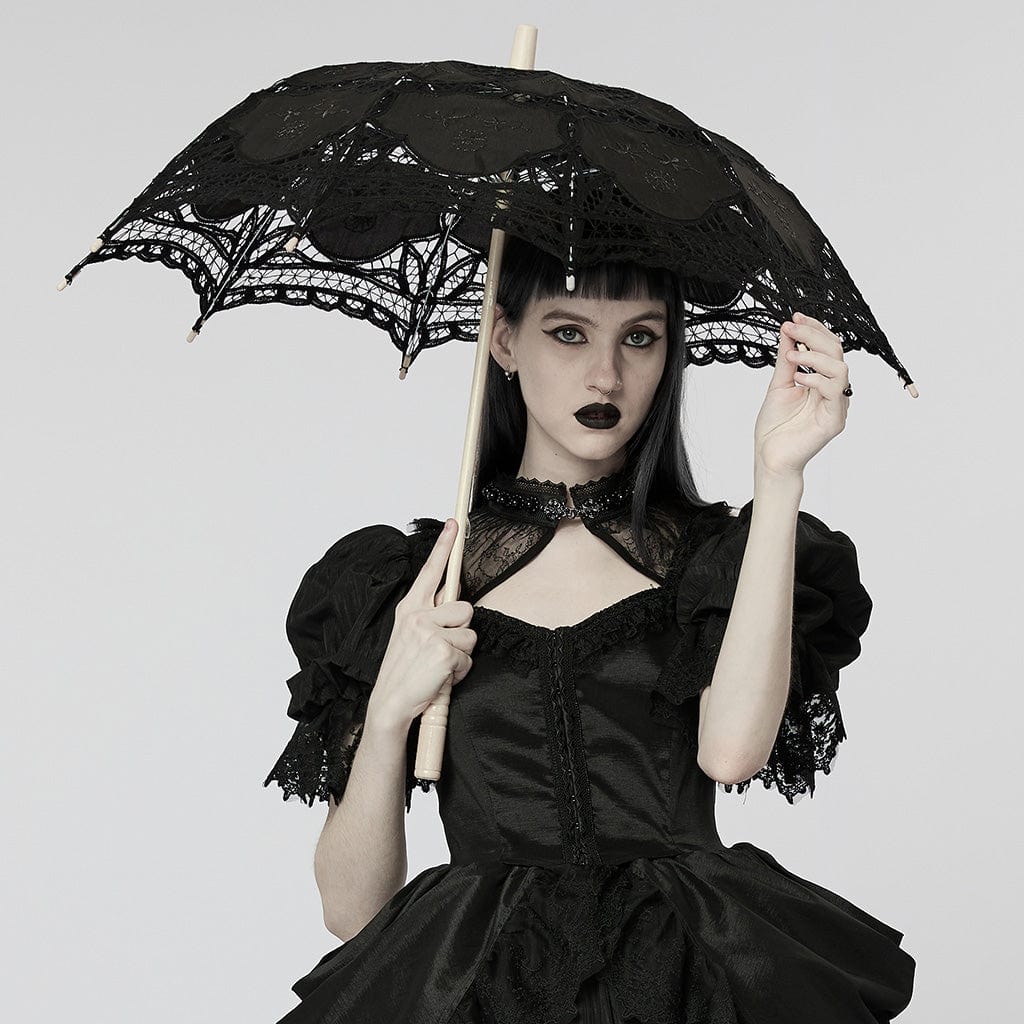 Black Garden Floral-Lace Parasol