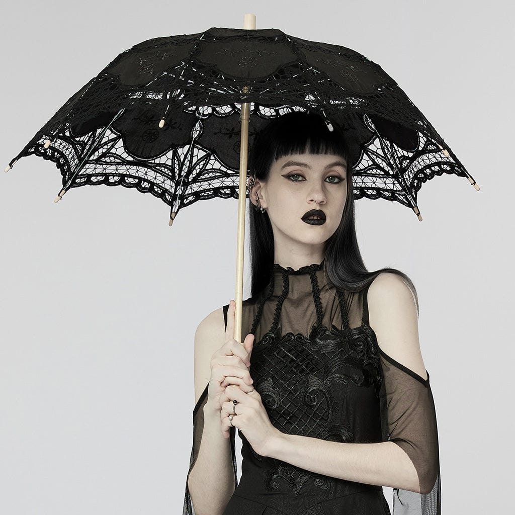 Black Garden Floral-Lace Parasol