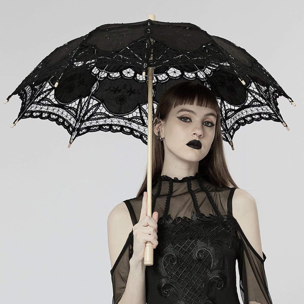 Black Garden Floral-Lace Parasol