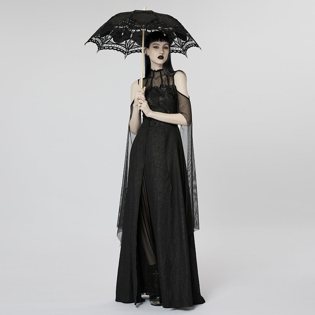 Black Garden Floral-Lace Parasol