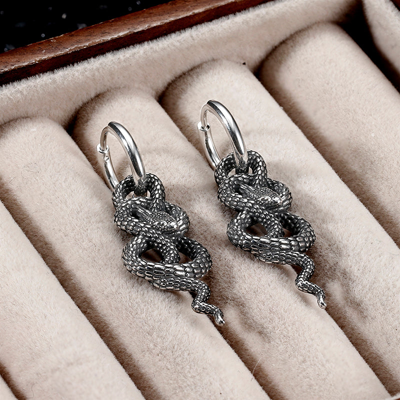 Punk Coiled Snake Stainless Steel Earrings