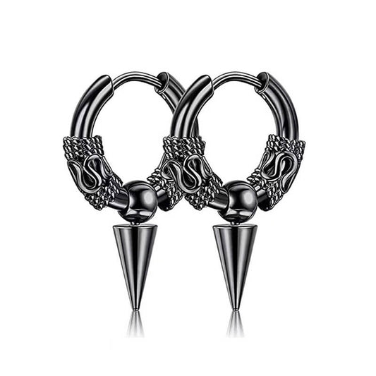 Punk Dragon Pattern Spike Stainless Steel Hoop Earrings