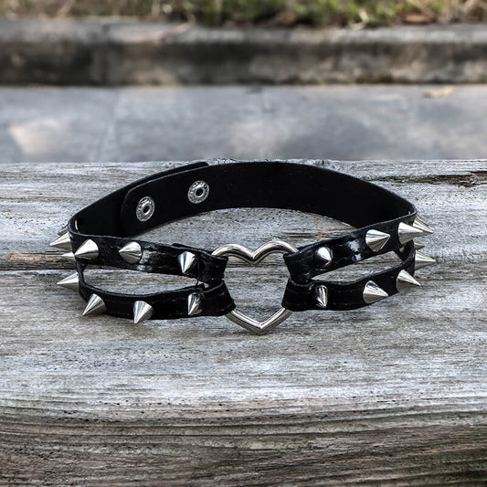 Punk Rivets Heart Leather Choker Necklace