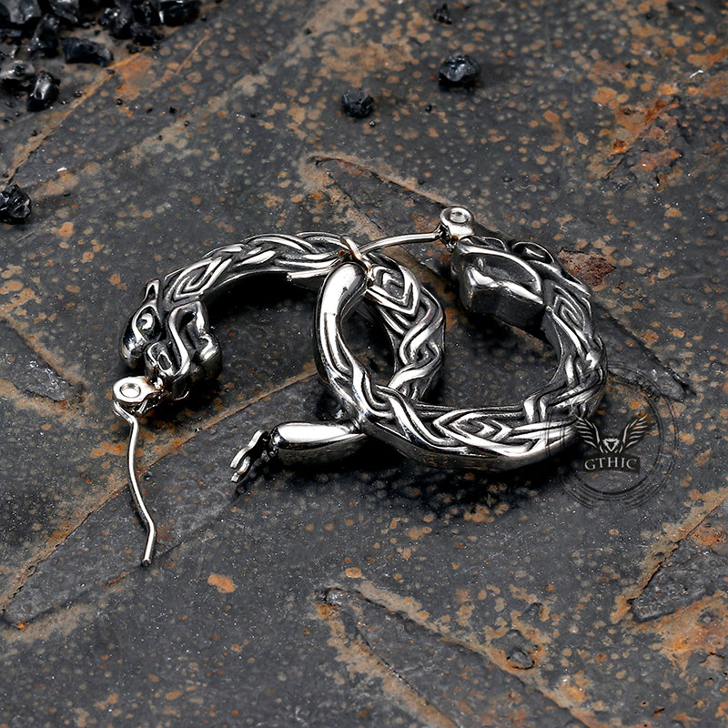 Punk Viking Dragon Stainless Steel Stud Earrings