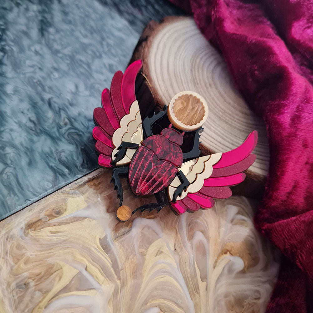 Red Winged Scarab Beetle Brooch by Cherryloco Jewellery