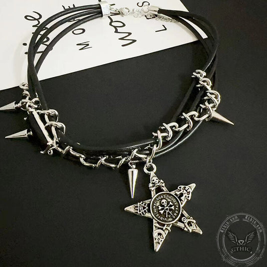 Rivet Skull Star Alloy Choker Necklace