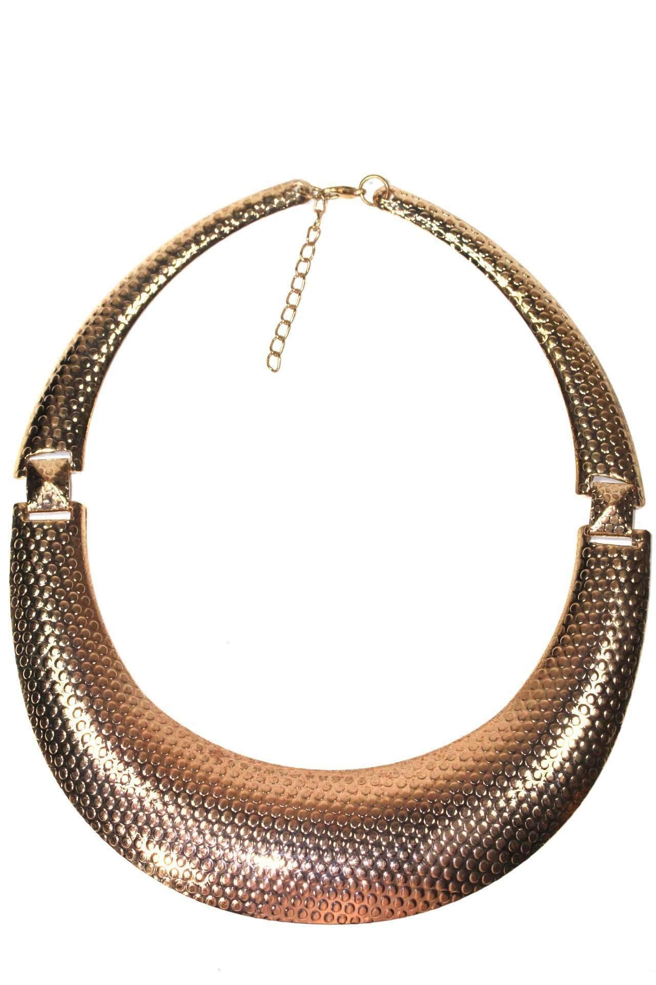 Rose Tone Dotted Statement Necklace Bold Adjustable Collar