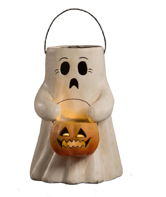Scaredy Boo With Pumpkin Bucket Paper Mache