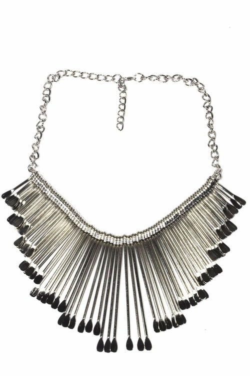 Silver Fringe Oar Statement Necklace Boho Adjustable Choker