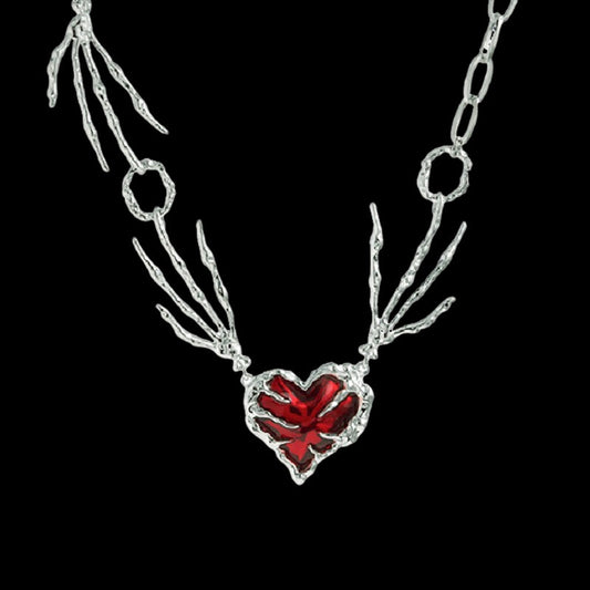 Skeleton Hands Red Heart Alloy Choker Necklace
