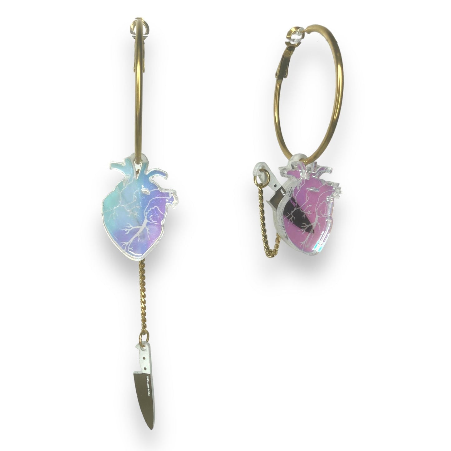 Last Chance! Chopped Heart Hoops - Dreamy Iridescent
