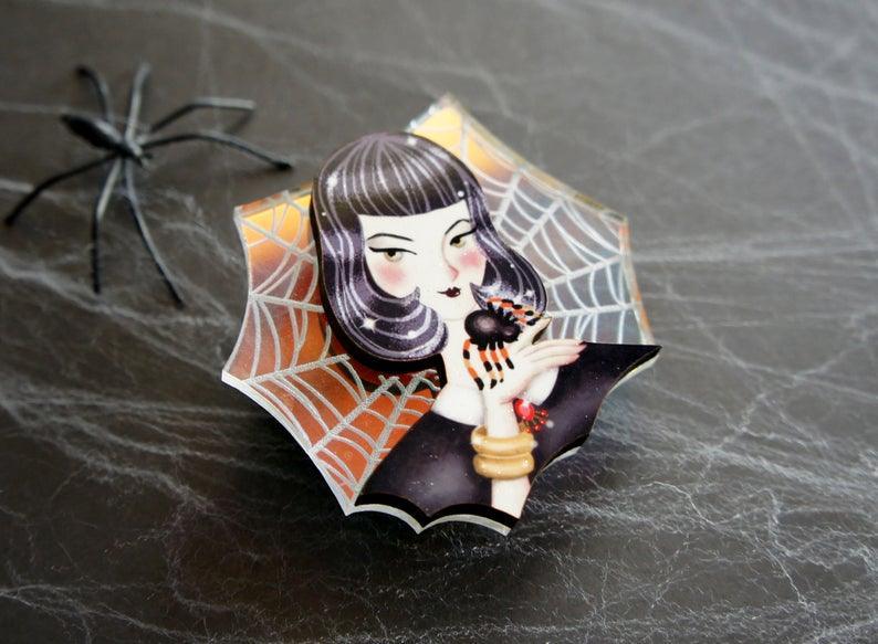 Spider Woman with Web Brooch by Laliblue