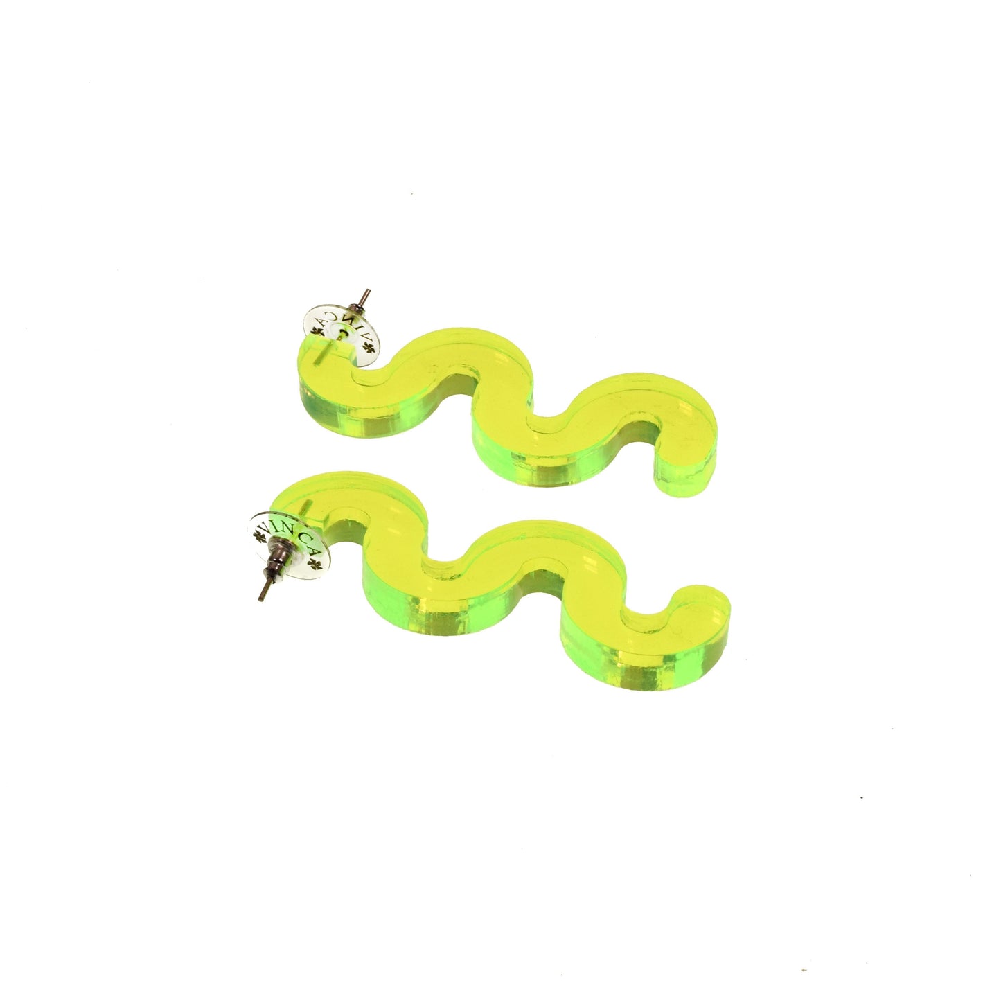 Chunky Squiggle Statement Earrings - Black Light Reactive Clear Green