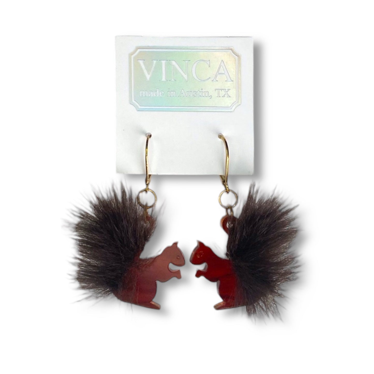 LAST CHANCE! Fluffy Brown Squirrel Dangle Earrings with Faux Fur