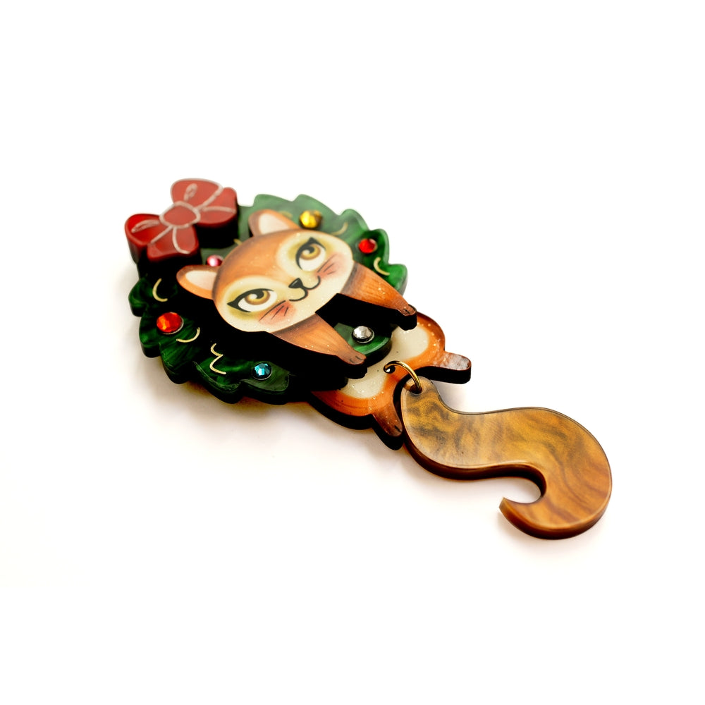 Squirrel in A Christmas Wreath Brooch by Laliblue