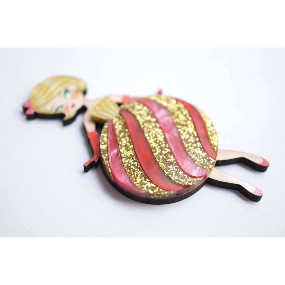Striped Christmas Lady Ornament Brooch by Laliblue