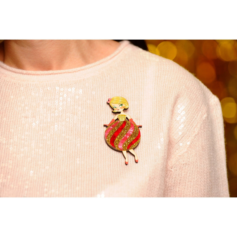 Striped Christmas Lady Ornament Brooch by Laliblue