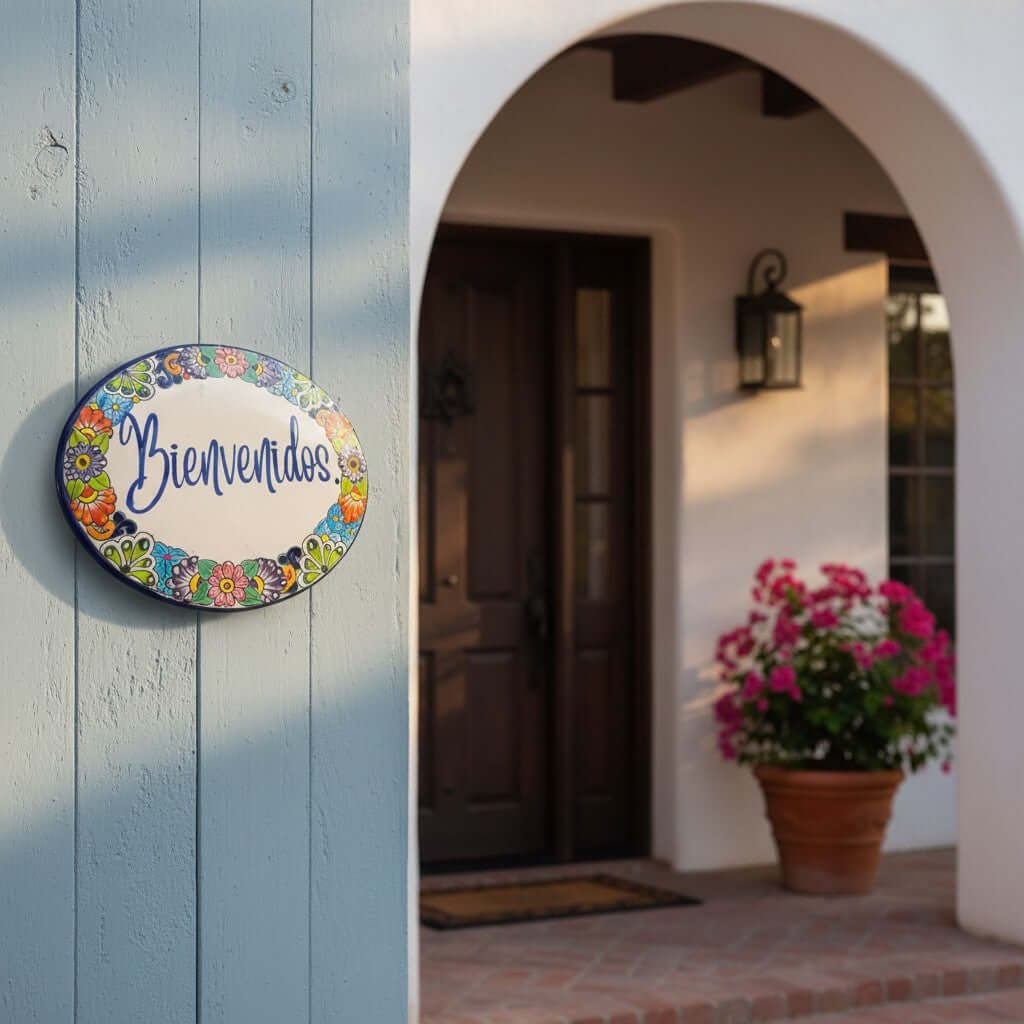 Talavera Bienvenidos Plaque | Hand-Painted Mexican Welcome Sign