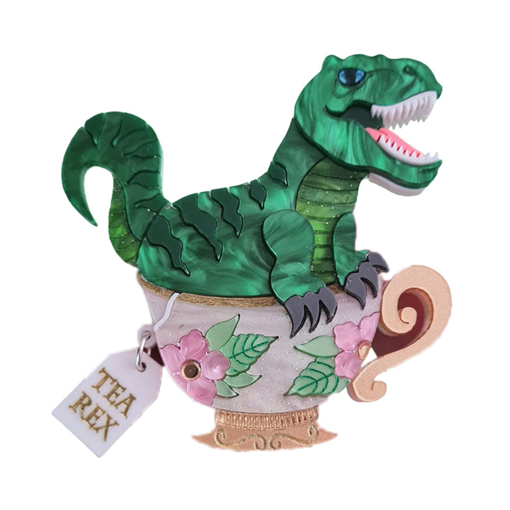 Tea Rex Dinosaur Teacup Brooch by Cherryloco Jewellery