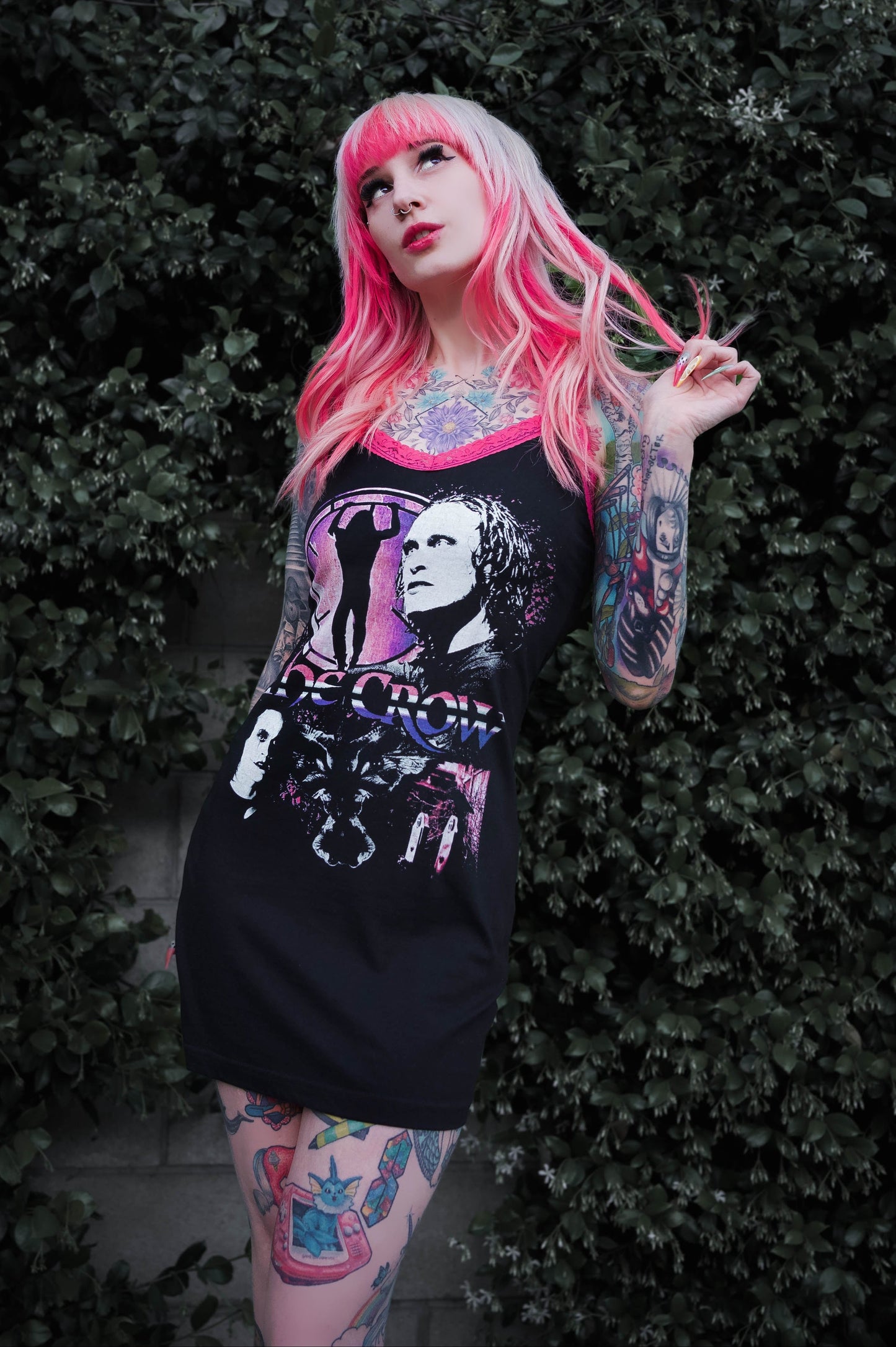 The Crow Pink Lace Strap Dress