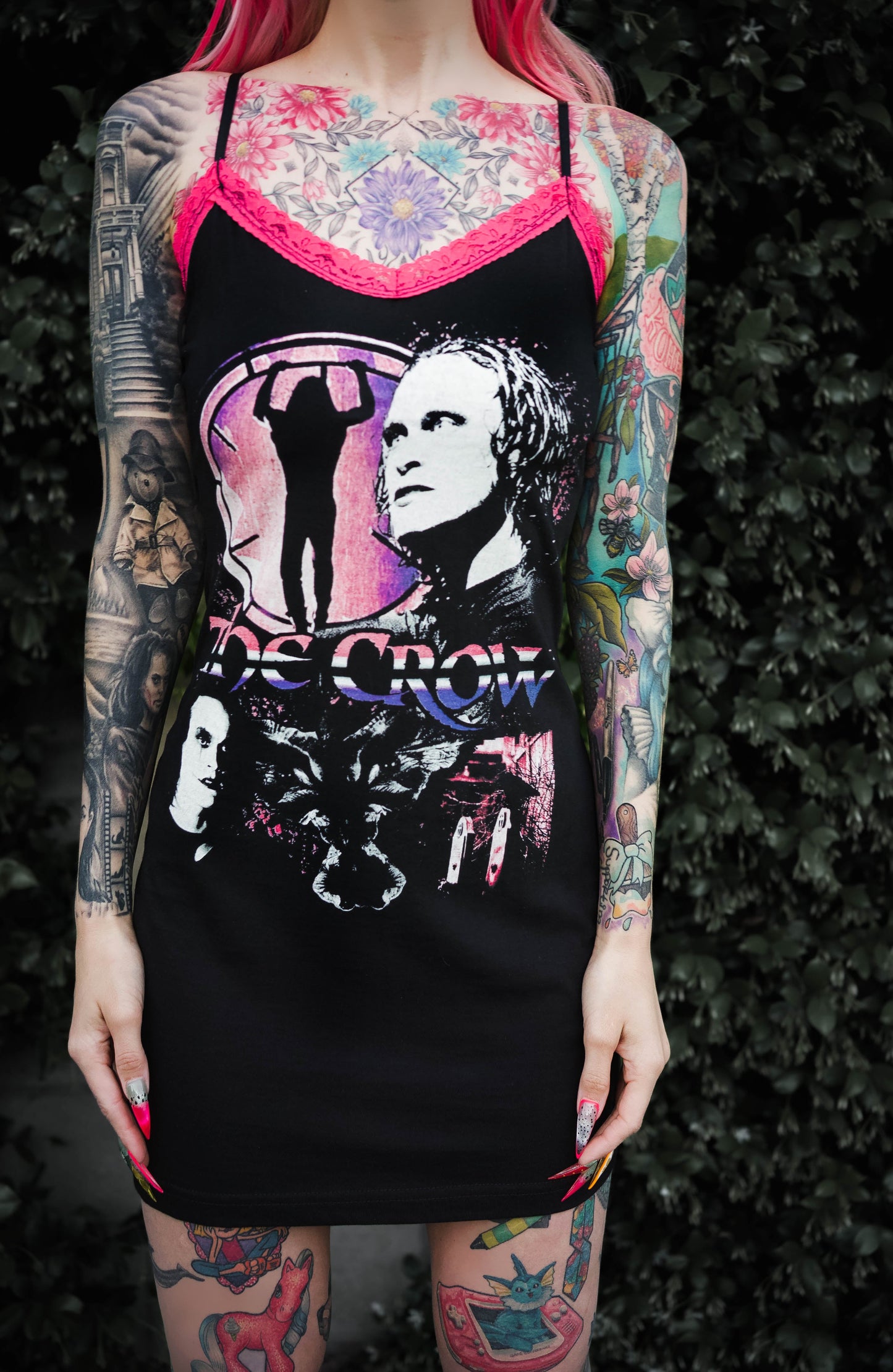 The Crow Pink Lace Strap Dress
