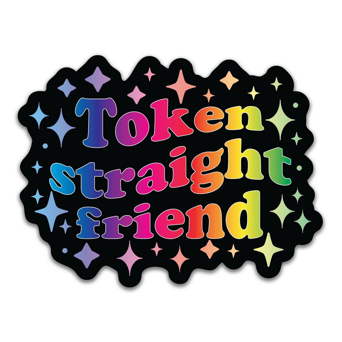 Token Straight Friend Holographic Sticker, 3.1 x 2.4 in.