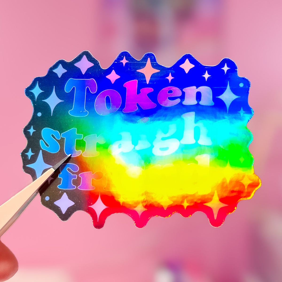 Token Straight Friend Holographic Sticker, 3.1 x 2.4 in.