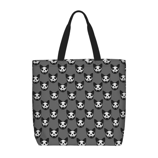 Printed Beach Bag / XL Tote Bag - Cat Skulls