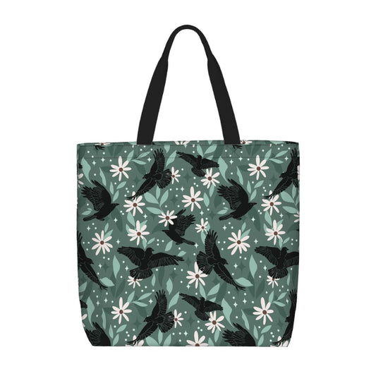 Printed Beach Bag / XL Tote Bag - crows & daisies