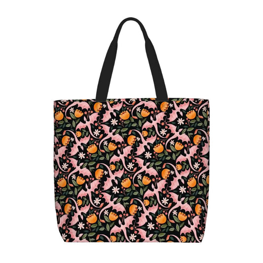 Printed Beach Bag / XL Tote Bag - floral dragons