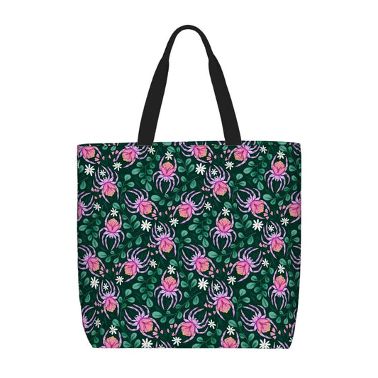 Printed Beach Bag / XL Tote Bag - floral spiders