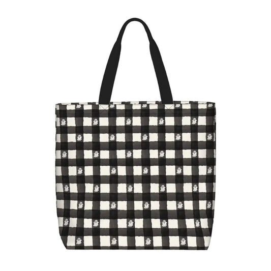 Printed Beach Bag / XL Tote Bag - Ghost gingham