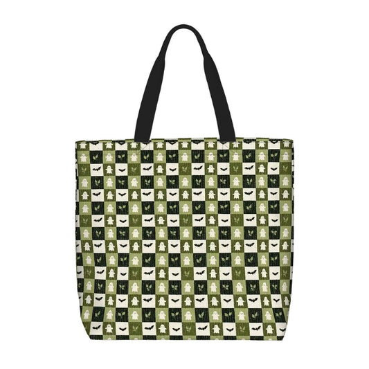 Printed Beach Bag / XL Tote Bag - spooky checkerboard