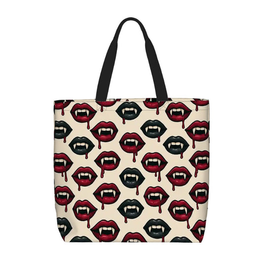 Printed Beach Bag / XL Tote Bag - vampy lips