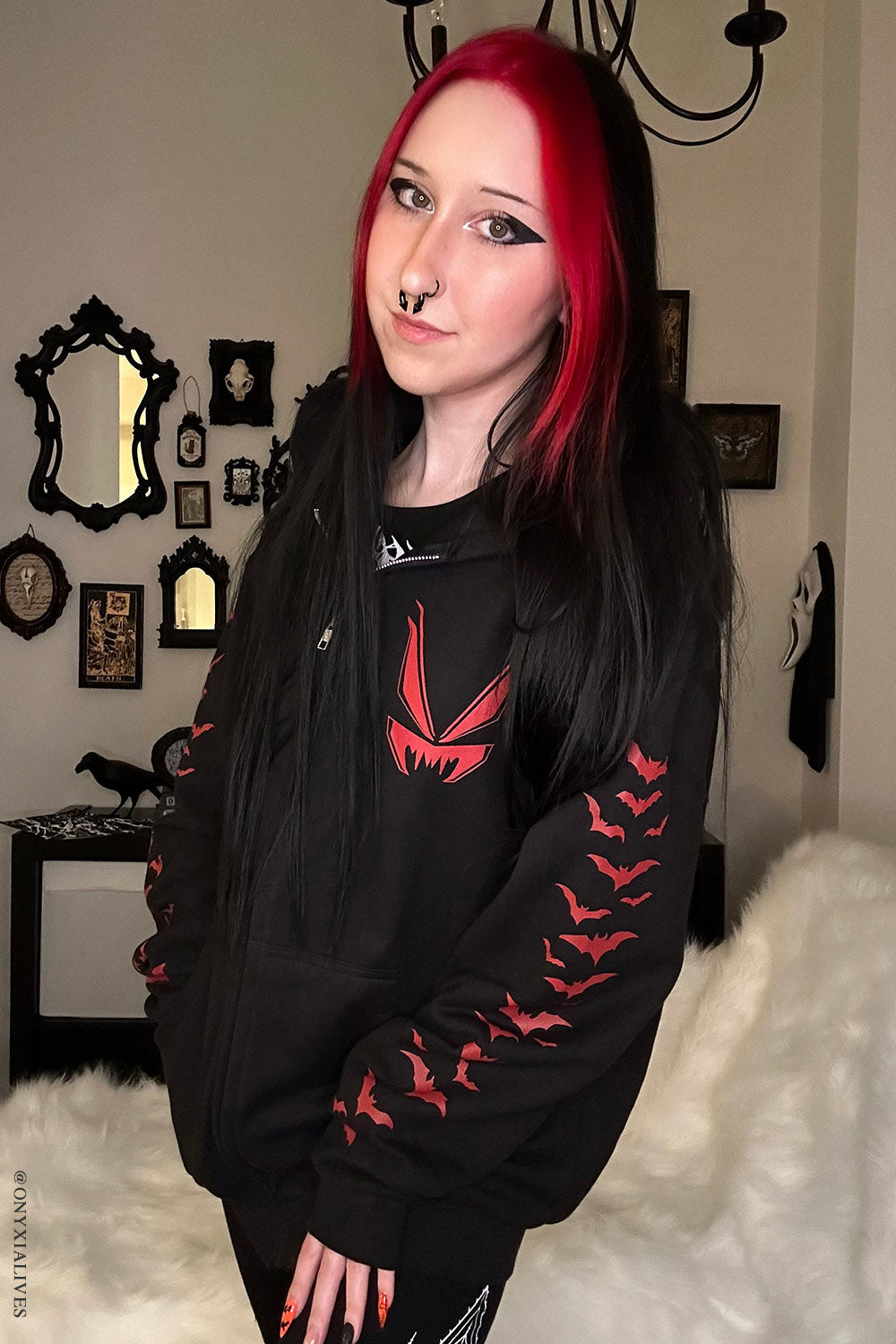 Nosferatu Hoodie w/ Red Bat Sleeves