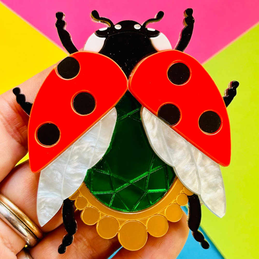 Victorian Age Inspired Insect Jewels Statement Acrylic Brooch - Ladybug by Makokot Design