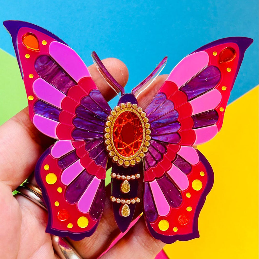 Victorian Age Inspired Insect Jewels Statement Acrylic Brooch - Purple Butterfly by Makokot Design