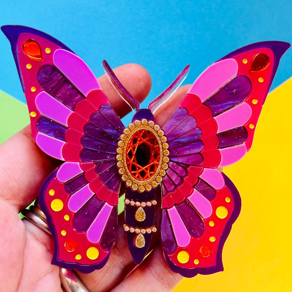 Victorian Age Inspired Insect Jewels Statement Acrylic Brooch - Purple Butterfly by Makokot Design