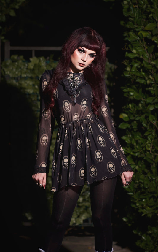 Skull Print Victorian Lace Dress