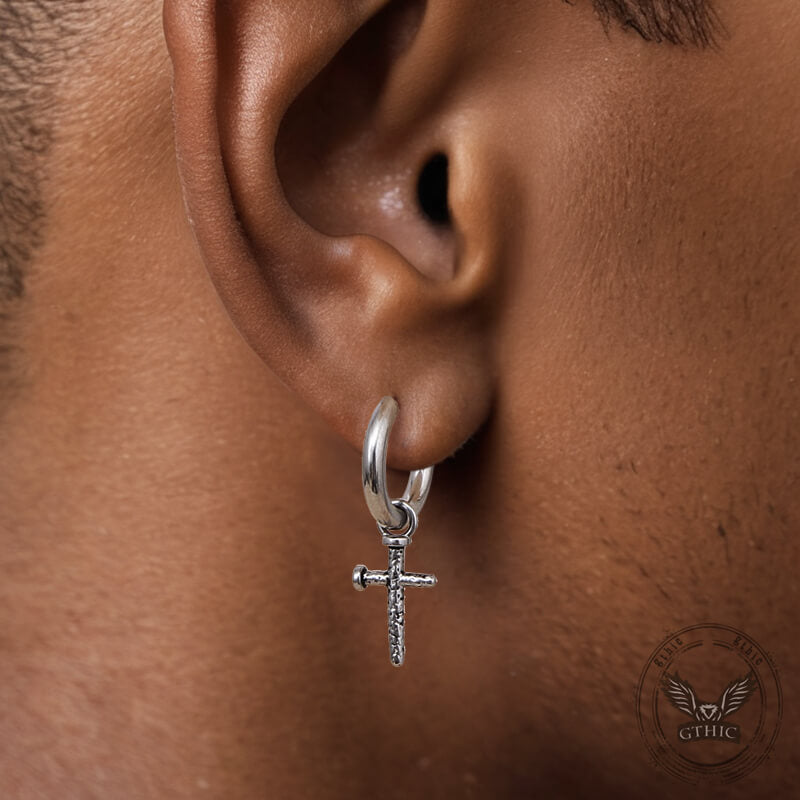 Vintage Nail Cross Stainless Steel Stud Earrings