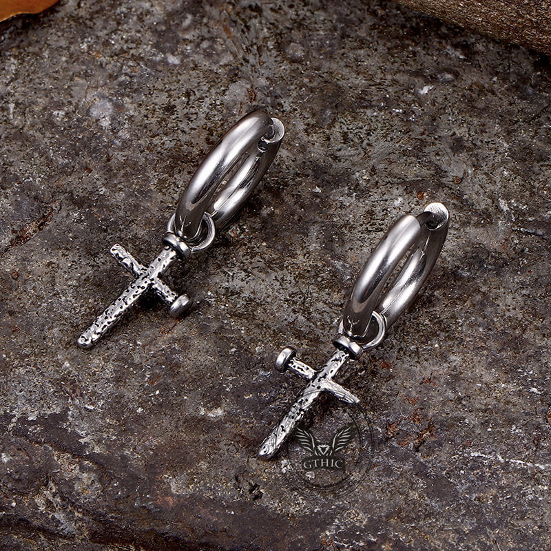 Vintage Nail Cross Stainless Steel Stud Earrings