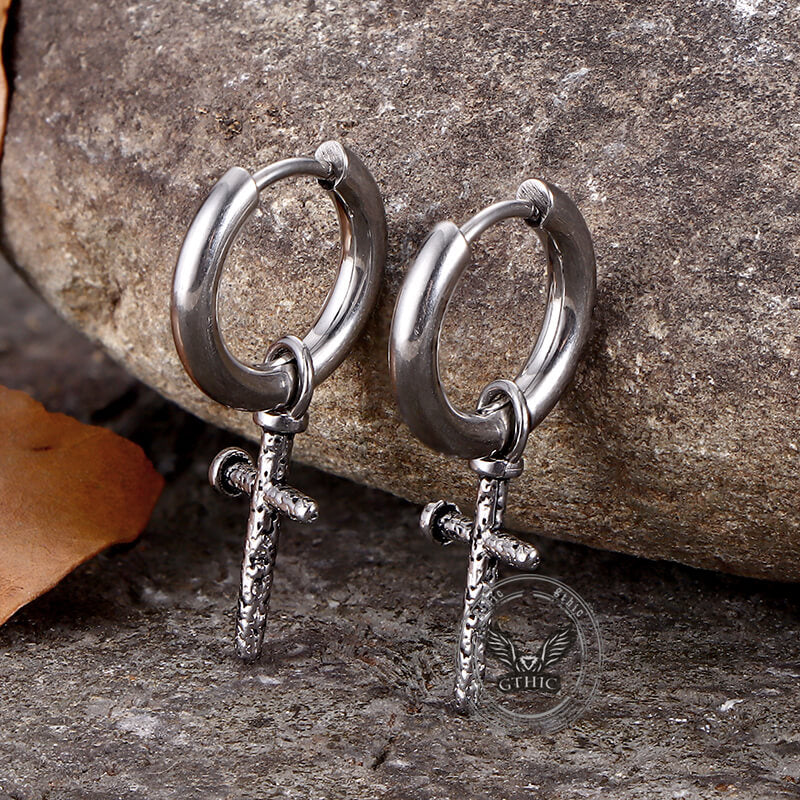 Vintage Nail Cross Stainless Steel Stud Earrings