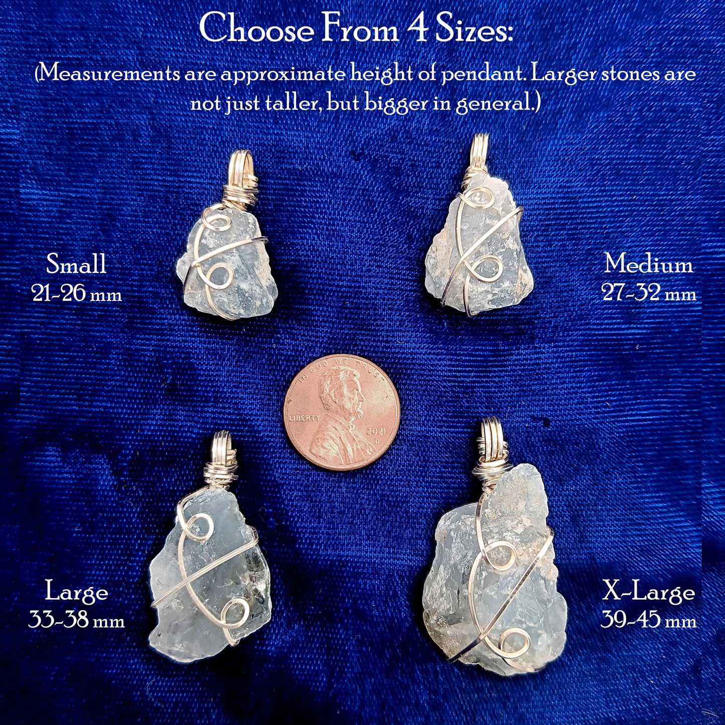 Raw Blue Celestite Crystal Pendant, Silver Wire-Wrapped, Handmade
