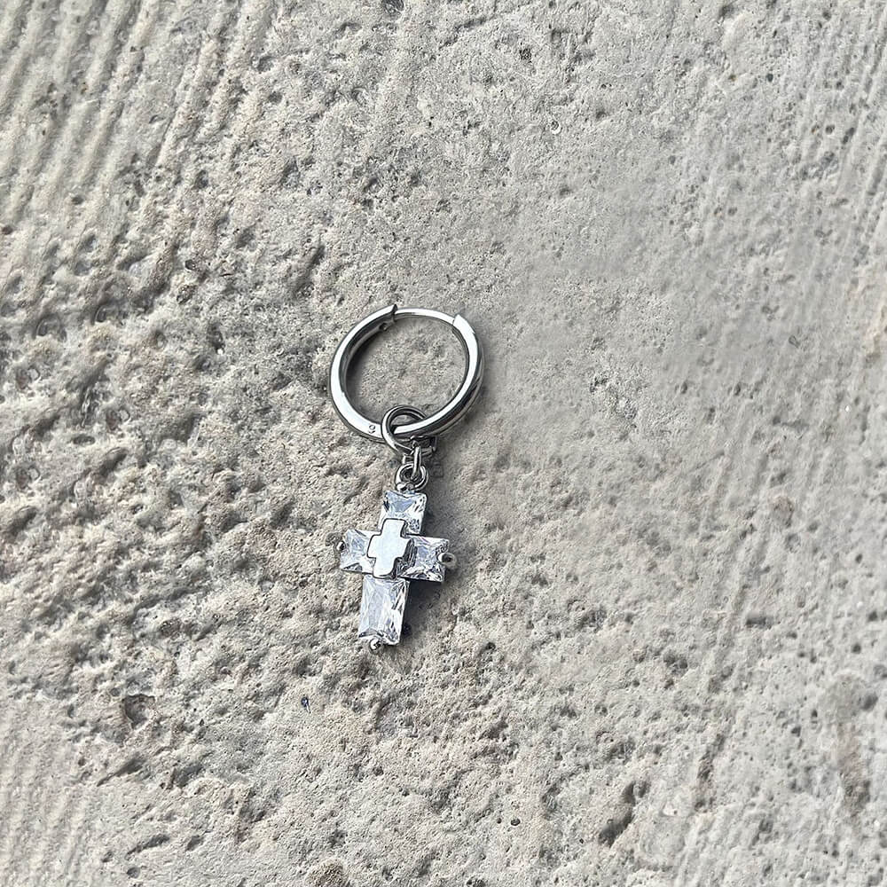 Zircon Cross Stainless Steel Drop Earrings