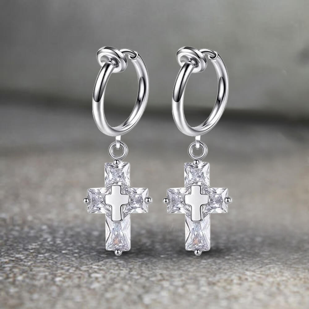 Zircon Cross Stainless Steel Drop Earrings