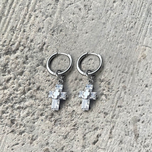 Zircon Cross Stainless Steel Drop Earrings