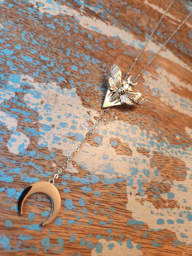 Lunar Moth Lariat Necklace